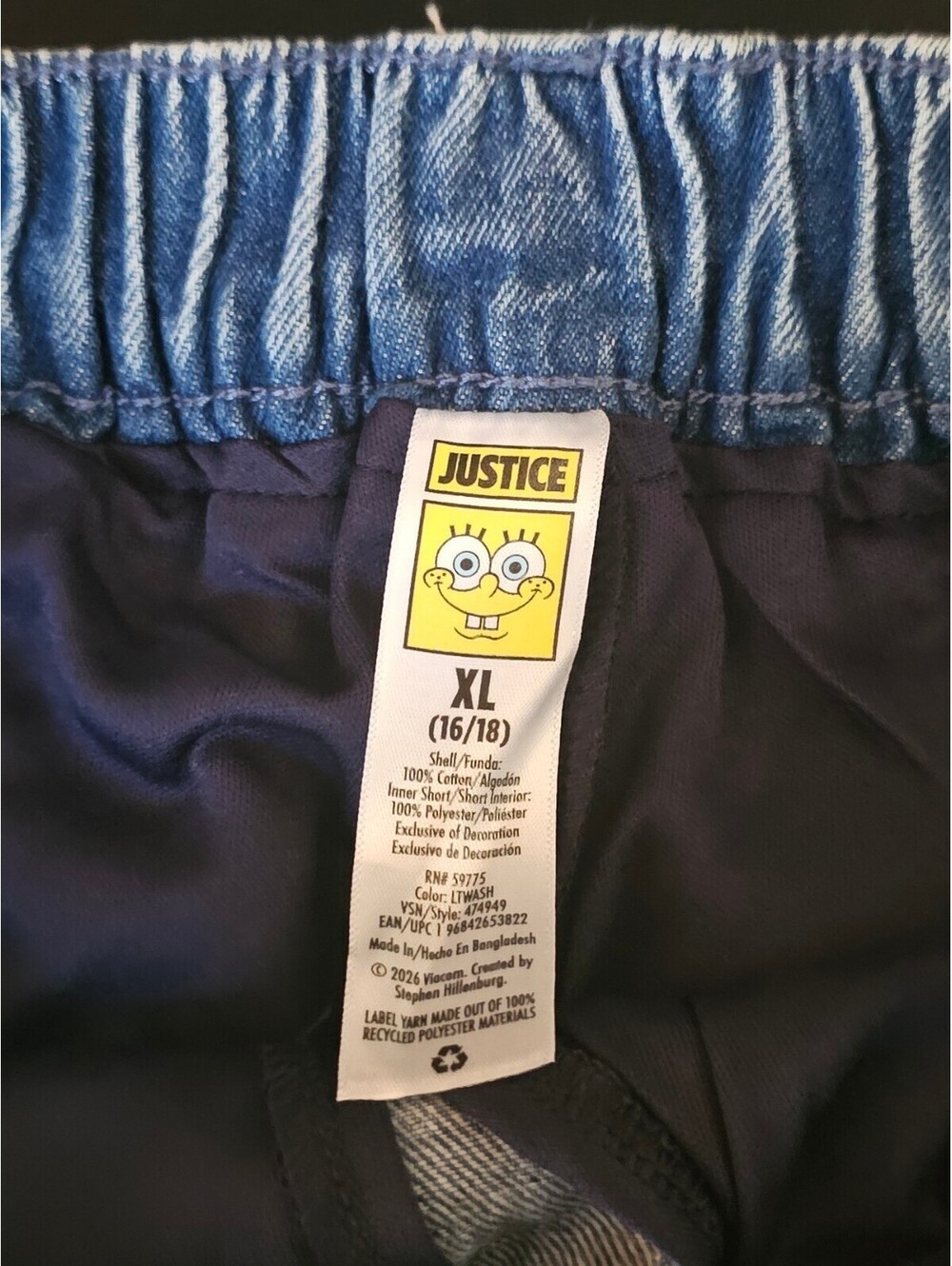 Girls justice spongebob jean skorts skirt size xl 16 18 new - Picture 3 of 4
